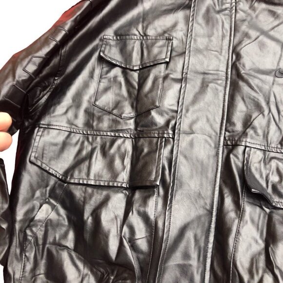 VINTAGE Nike Leather Jacket BIG LOGO Large Black - Picture 15 of 15